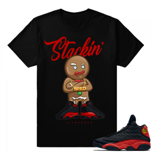 Jordan 13 Bred - Stackin Bred Sneaker Streetwear t shirt - Black